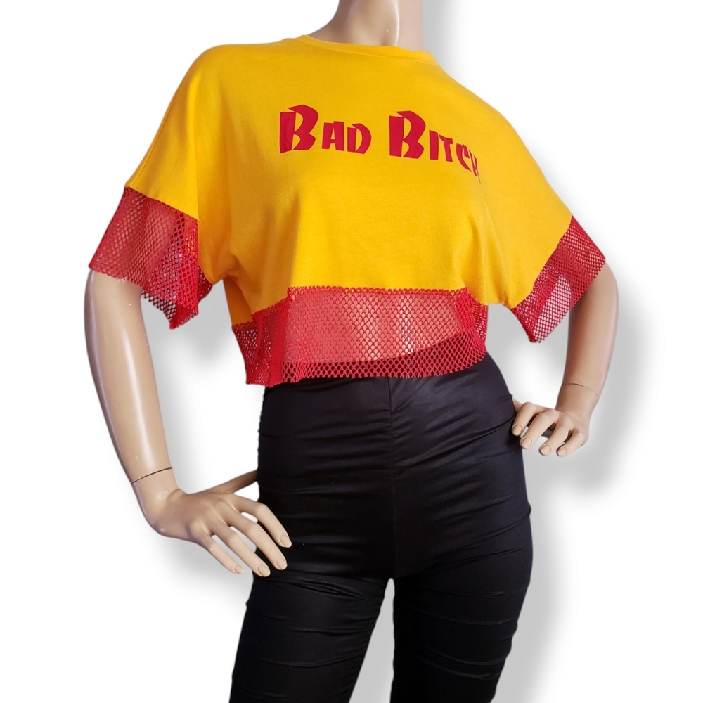Rock Rose Couture Retro Yellow & Red "Bad B" Graphic Print Crop Top